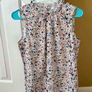 Simple Floral Sleeveless Blouse - Multicolor
